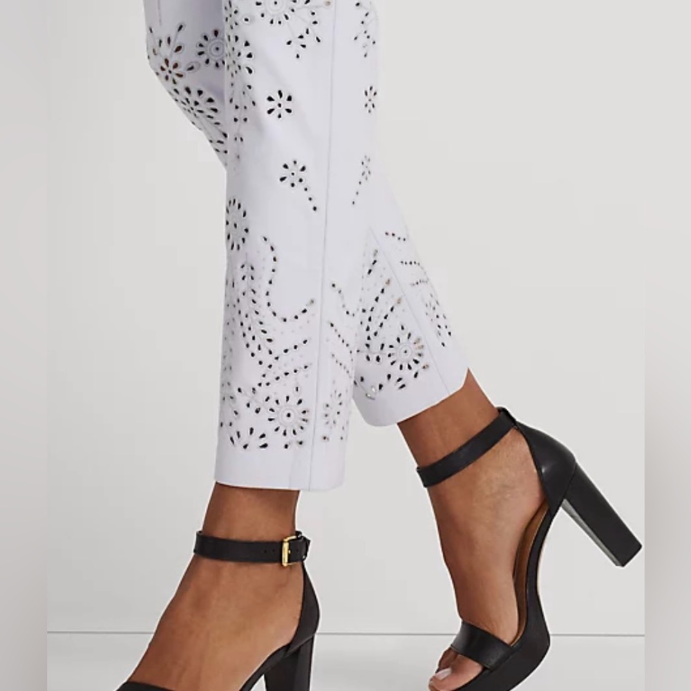 Ralph Lauren Eyelet-Embroidered Leather Ankle Pant White - Picture 4 of 7